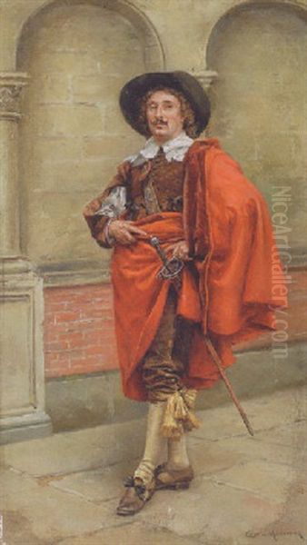 A Dashing Cavalier Oil Painting by Jean Charles Meissonier