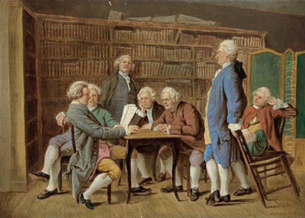 Herrengesellschaft In Einer Bibliothek Oil Painting by Justin Aurele Meissonier