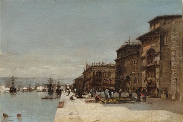 Vue De Venise (?) Oil Painting by Joseph (Francois Xavier) Meissonnier