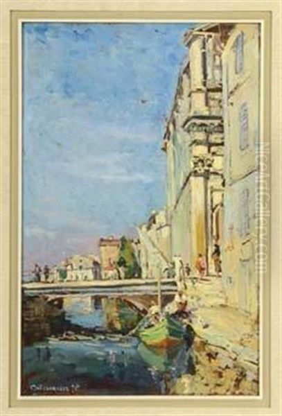 Canal A Martigues Oil Painting by Joseph (Francois Xavier) Meissonnier