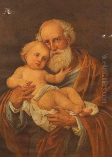 St. Joseph With Christ Oil Painting by Giuseppe Bertini