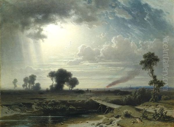 Weite Abendliche Landschaft Mit Einer Feuersbrunst Oil Painting by Ludwig Meixner