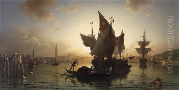 Venedig Bei Sonnenuntergnag Oil Painting by Ludwig Meixner