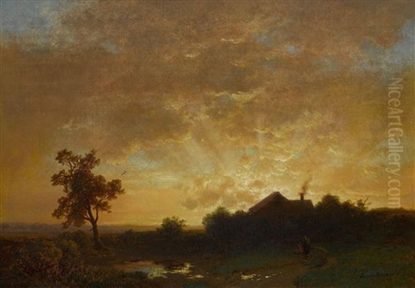 Bauerliches Idyll Im Abendlicht Oil Painting by Ludwig Meixner