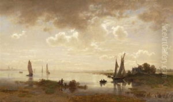 Die Elbe Bei Hamburg Oil Painting by Ludwig Meixner