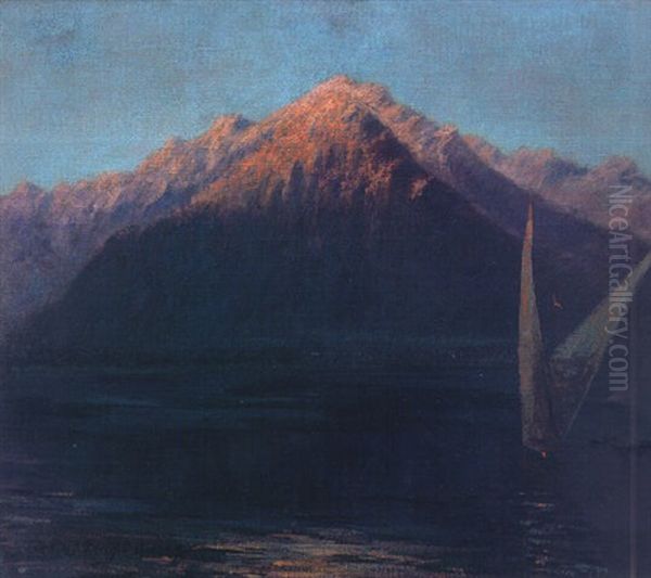 Sunset Over Lake Leman Oil Painting by Prince Abdul Mejid