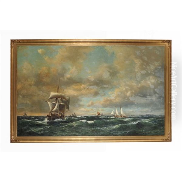 Shipping Off Heligoland Oil Painting by Daniel Hermann Anton Melbye