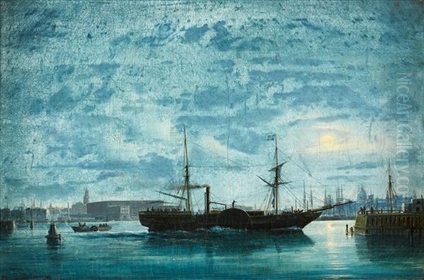 View Over Stockholm In Moonlight Oil Painting by Daniel Hermann Anton Melbye