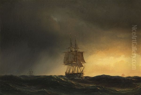 Groser Segler Auf Hoher See Oil Painting by Daniel Hermann Anton Melbye