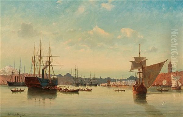 A View Of The Port In Istanbul Oil Painting by Daniel Hermann Anton Melbye