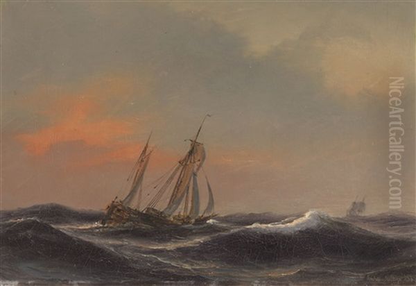 Segelschiff Auf Schwerer See Oil Painting by Daniel Hermann Anton Melbye