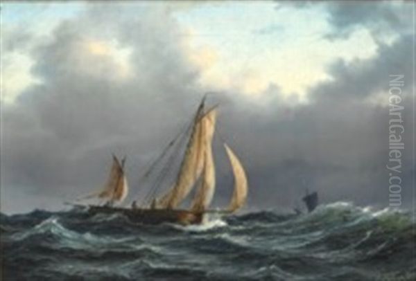 Seascape With Sailing Vessel Oil Painting by Daniel Hermann Anton Melbye