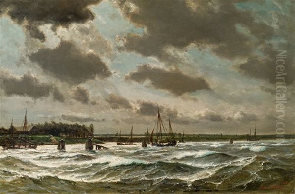 Aufziehender Sturm (elbe Bei Hamburg?) Oil Painting by Daniel Hermann Anton Melbye