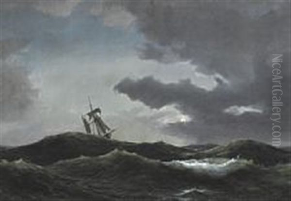 Moonlit Sea Oil Painting by Daniel Hermann Anton Melbye