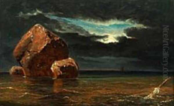 Moonlight Over The Sea Oil Painting by Daniel Hermann Anton Melbye