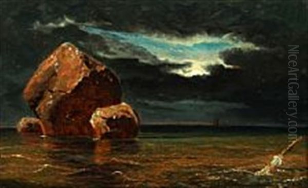 Moonlight Over The Sea Oil Painting by Daniel Hermann Anton Melbye