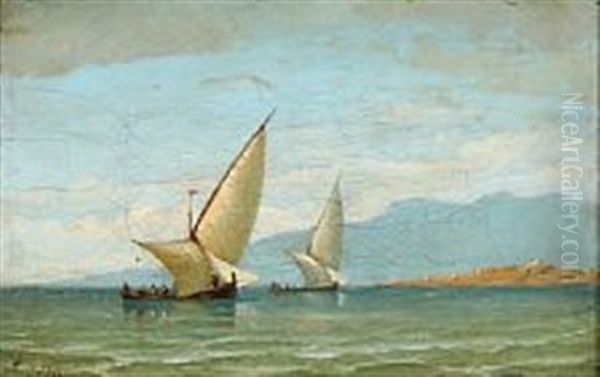 Sailboats At Bosphorus Oil Painting by Daniel Hermann Anton Melbye