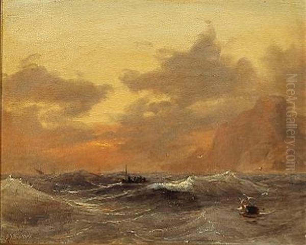 Evening Sun Over The Sea Oil Painting by Daniel Hermann Anton Melbye