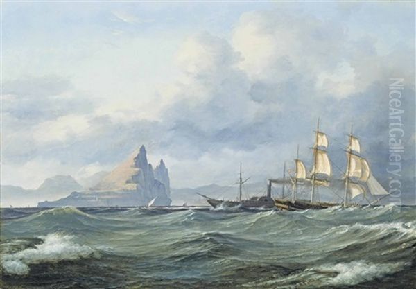 Shipping In The Mediterranean Off The Rock Of Gibraltar Oil Painting by Daniel Hermann Anton Melbye