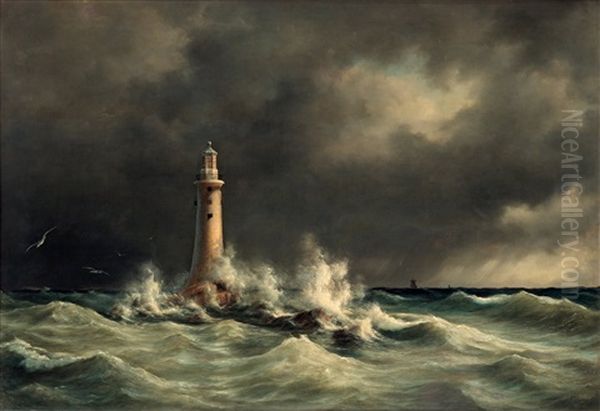 Lighthouse At Stora Balt Oil Painting by Daniel Hermann Anton Melbye