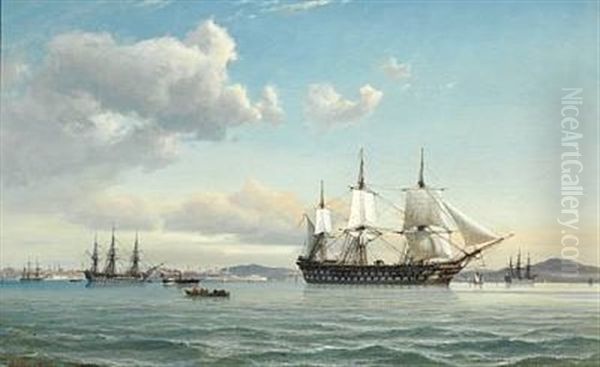 Ships In The Bosphorus Off Istanbul Oil Painting by Daniel Hermann Anton Melbye