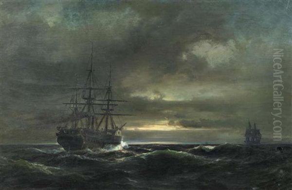 Uberfahrt Nach Amerika Oil Painting by Daniel Hermann Anton Melbye