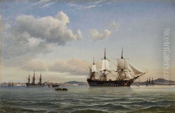 Segelschiffe Vor Konstantinopel Oil Painting by Daniel Hermann Anton Melbye