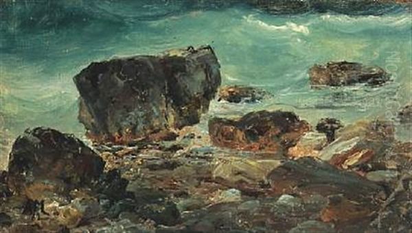 Coastal Scene With Larger Rocks Oil Painting by Daniel Hermann Anton Melbye