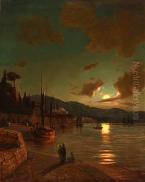 Evening Light Off Constantinople Oil Painting by Daniel Hermann Anton Melbye