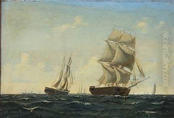 Seascape With Sailing Ships On The Sea Oil Painting by Daniel Hermann Anton Melbye