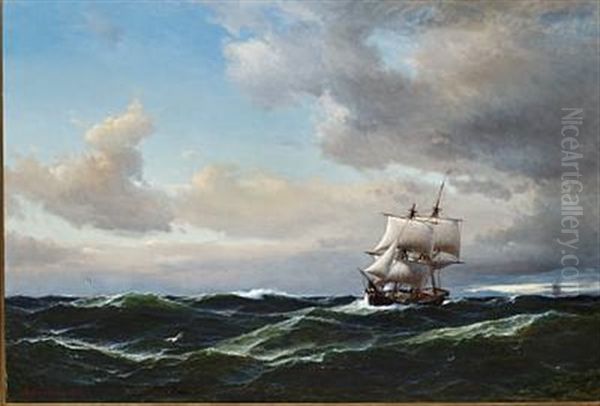 Seascape With Dark Clouds And High Sea Oil Painting by Daniel Hermann Anton Melbye