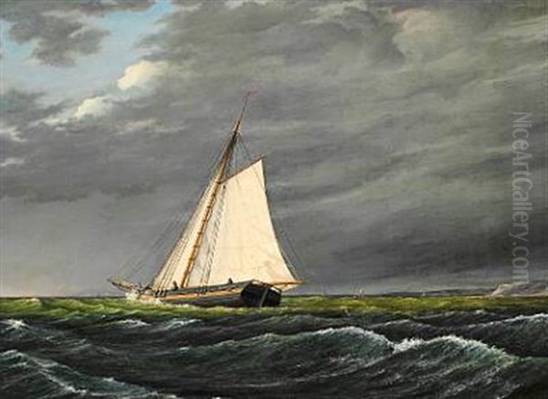 Sailing Boats Under A Dark Sky Oil Painting by Daniel Hermann Anton Melbye