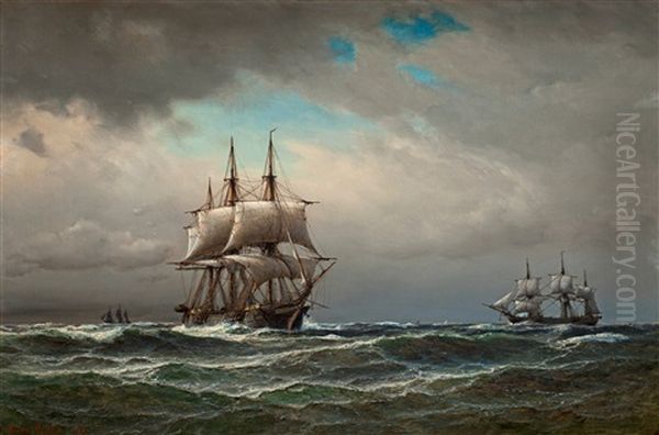 Fartyg Pa Oppet Hav Oil Painting by Daniel Hermann Anton Melbye