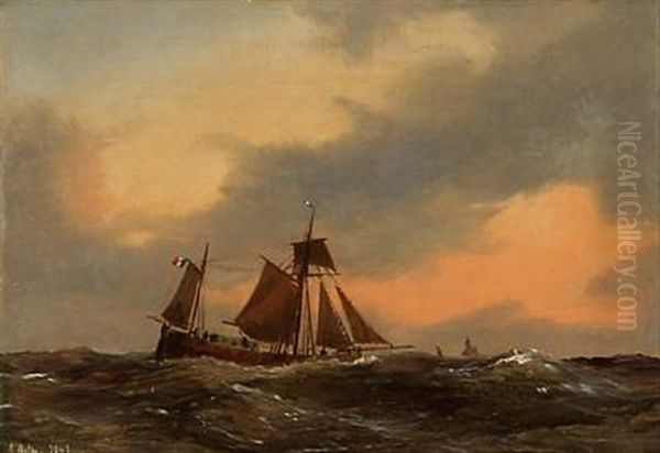 Seascape With A Sailing Ship In High Waves Oil Painting by Daniel Hermann Anton Melbye