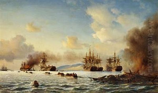 The Battle Of Grand Port Oil Painting by Daniel Hermann Anton Melbye