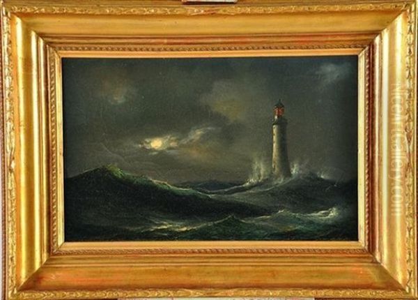 Phare Dans La Tempete Au Clair De Lune Oil Painting by Daniel Hermann Anton Melbye