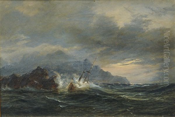 Shipwreck On A Rocky Coast Oil Painting by Daniel Hermann Anton Melbye