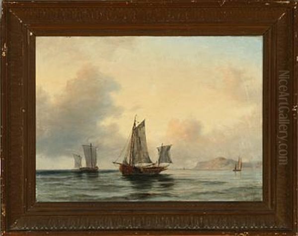 Coastal Scene With Sailing Ships In Calm Weather Oil Painting by Daniel Hermann Anton Melbye