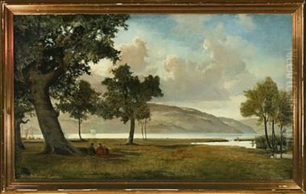 Persons Sitting Under A Tree Oil Painting by Daniel Hermann Anton Melbye