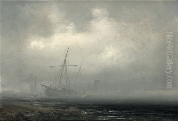 Skepp Vid Dimholjd Kust Oil Painting by Daniel Hermann Anton Melbye