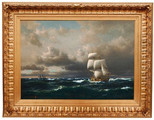 Sailing Ships In Rough Seas Oil Painting by Daniel Hermann Anton Melbye