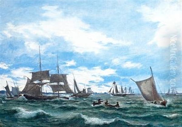 Numerous Ships And Prams On The Water Oil Painting by Daniel Hermann Anton Melbye