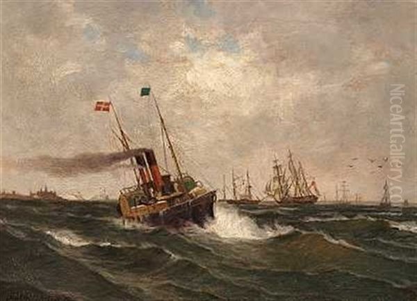 Livlig Trafik I Sundet Med Dansk Dampskib (oresundsdamperen Horatio?) Oil Painting by Daniel Hermann Anton Melbye