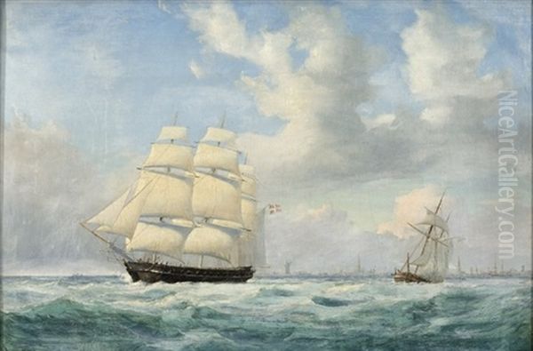 Skonnerten T.a. Shaw Paa Kiobenhavns Rheed Oil Painting by Daniel Hermann Anton Melbye