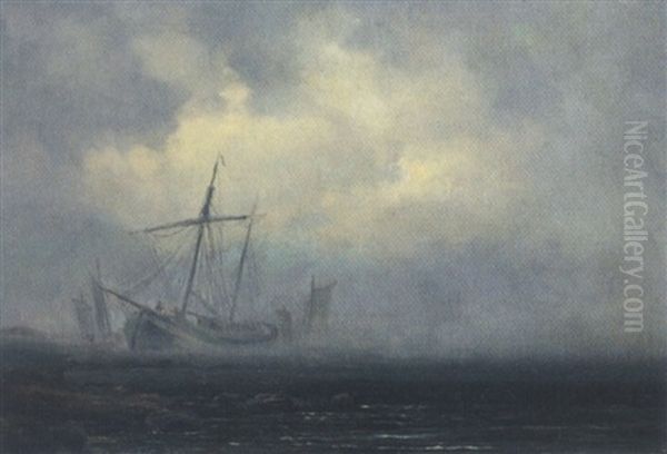 Diset Kystparti Med Skibe Ved Stranden Oil Painting by Daniel Hermann Anton Melbye