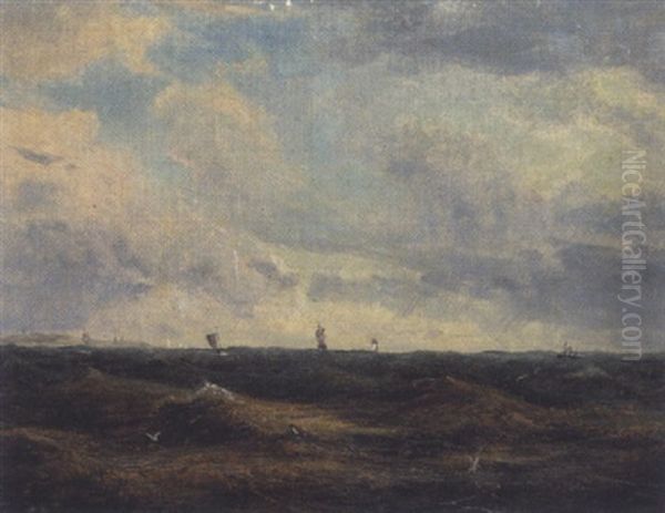 Marine Med Skibe Pa Havet Oil Painting by Daniel Hermann Anton Melbye