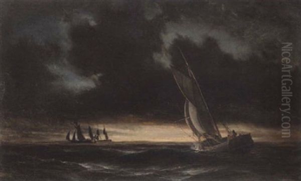 Solnedgang Over Havet Oil Painting by Daniel Hermann Anton Melbye