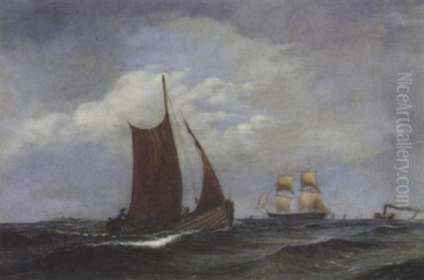 A French Frigate In Company With A Paddle Steamer And Other Shipping Off A Danish Outpost Oil Painting by Daniel Hermann Anton Melbye