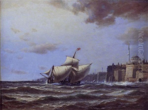 La Pointe Du Serail Avec A Droite, Les Remparts Du Palais De Topkapi Oil Painting by Daniel Hermann Anton Melbye