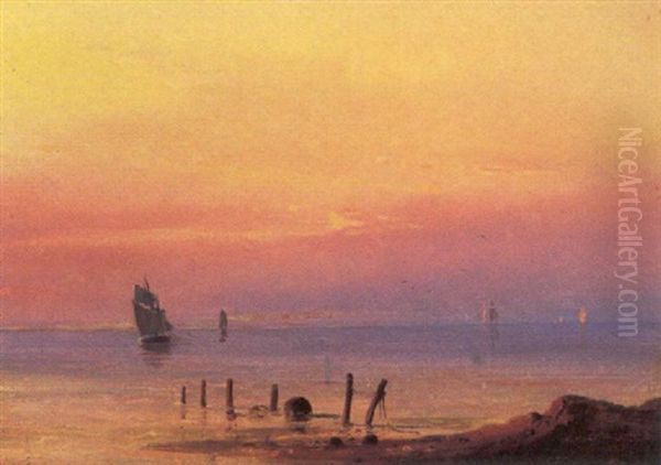 Solnedgang Over Havet Oil Painting by Daniel Hermann Anton Melbye